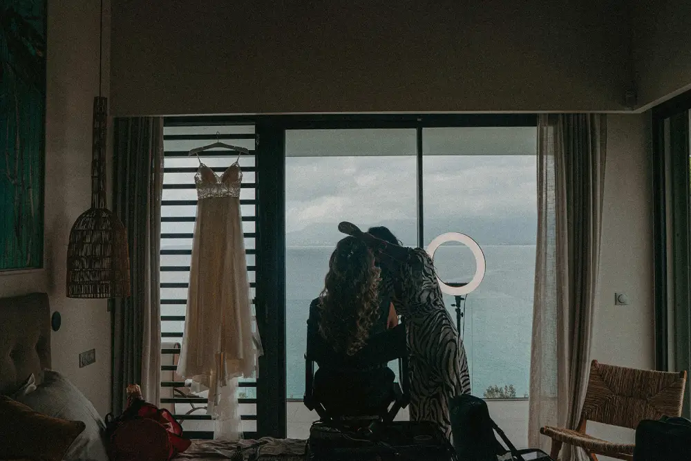 Préparatifs mariée chambre vue mer villa luxe destination wedding Guadeloupe